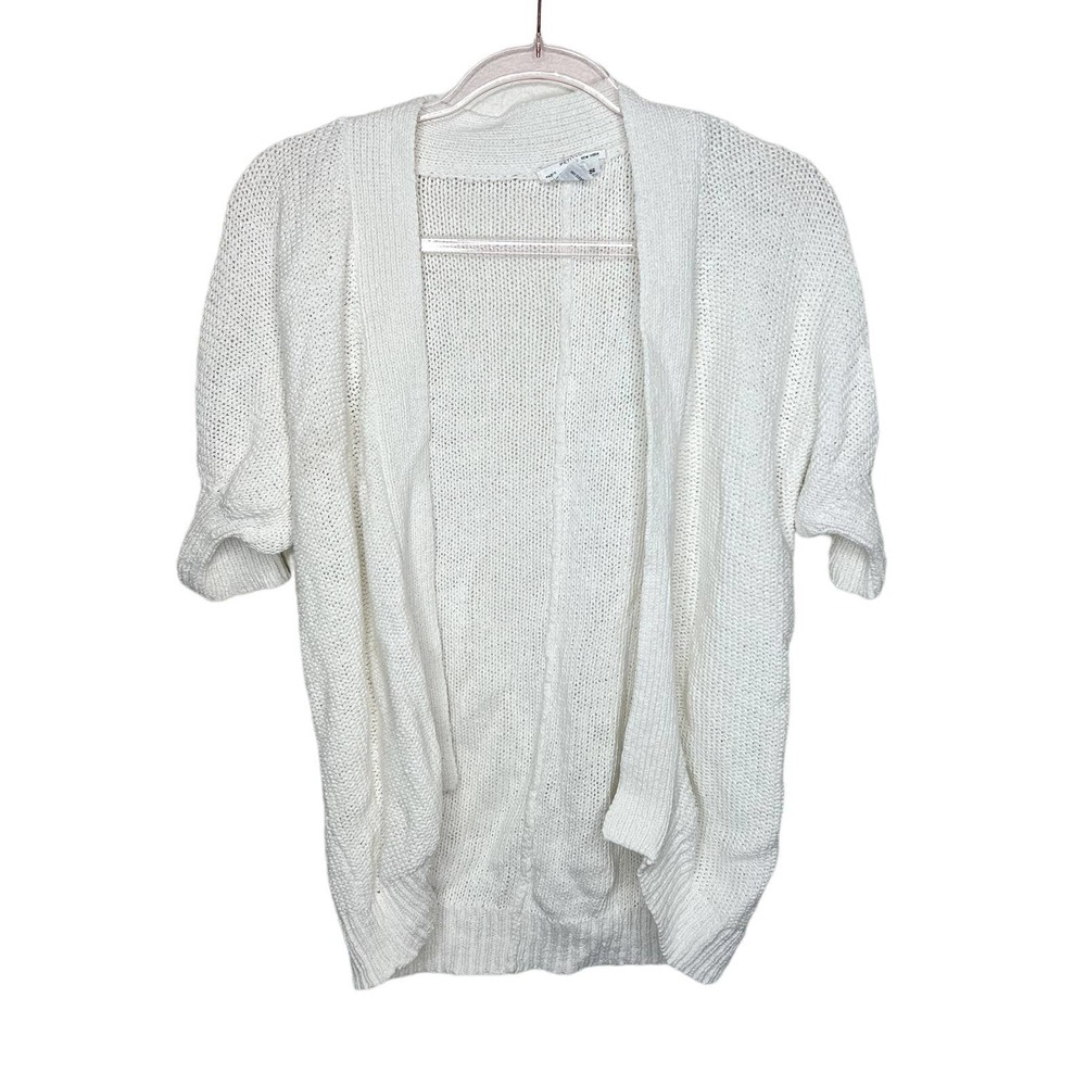 Christian Dior Petites White Ivory 3/4 Sleeve Ramie Cotton Knit Cardigan Small